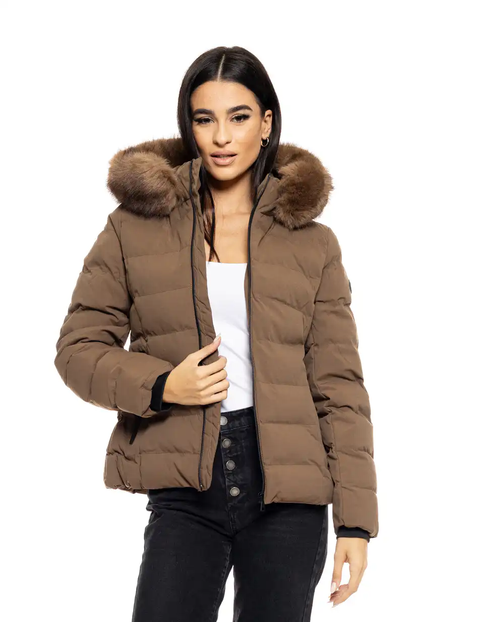 Biston fashion γυναικείο κοντό μπουφάν με αποσπώμενη κουκούλα 50-101-014 KHAKI