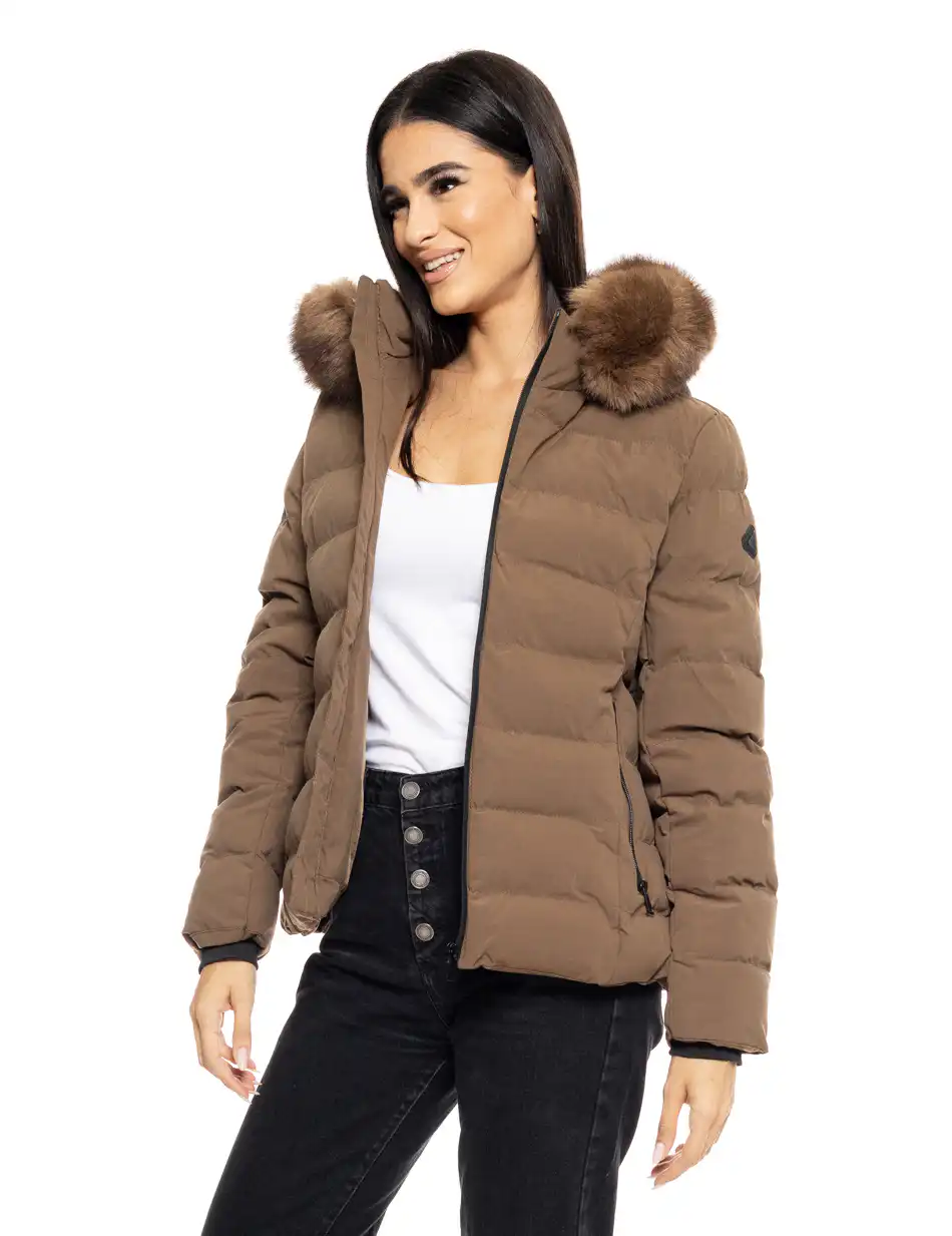 Biston fashion γυναικείο κοντό μπουφάν με αποσπώμενη κουκούλα 50-101-014 KHAKI