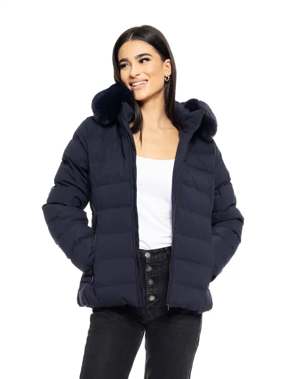 Biston fashion γυναικείο κοντό μπουφάν με αποσπώμενη κουκούλα 50-101-014 NAVY