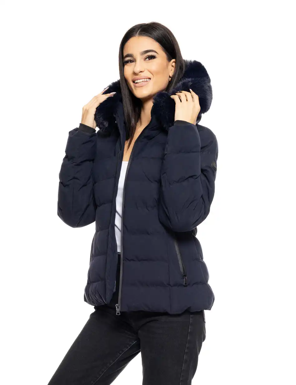 Biston fashion γυναικείο κοντό μπουφάν με αποσπώμενη κουκούλα 50-101-014 NAVY