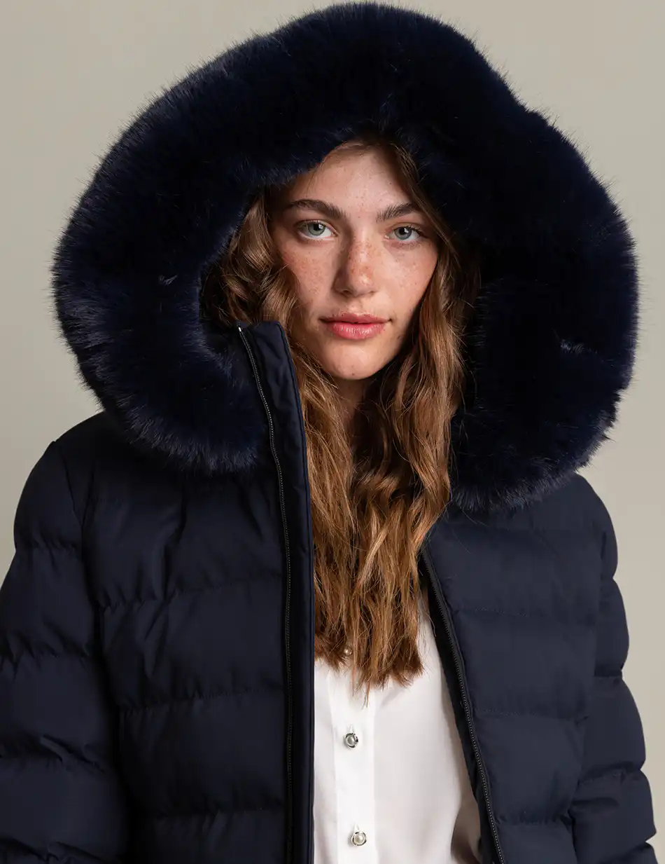 Biston fashion γυναικείο κοντό μπουφάν με αποσπώμενη κουκούλα 50-101-014 NAVY