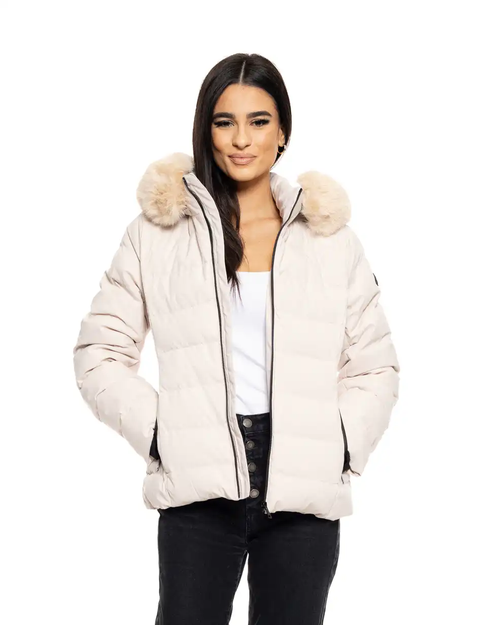 Biston fashion γυναικείο κοντό μπουφάν με αποσπώμενη κουκούλα 50-101-014 LT BEIGE