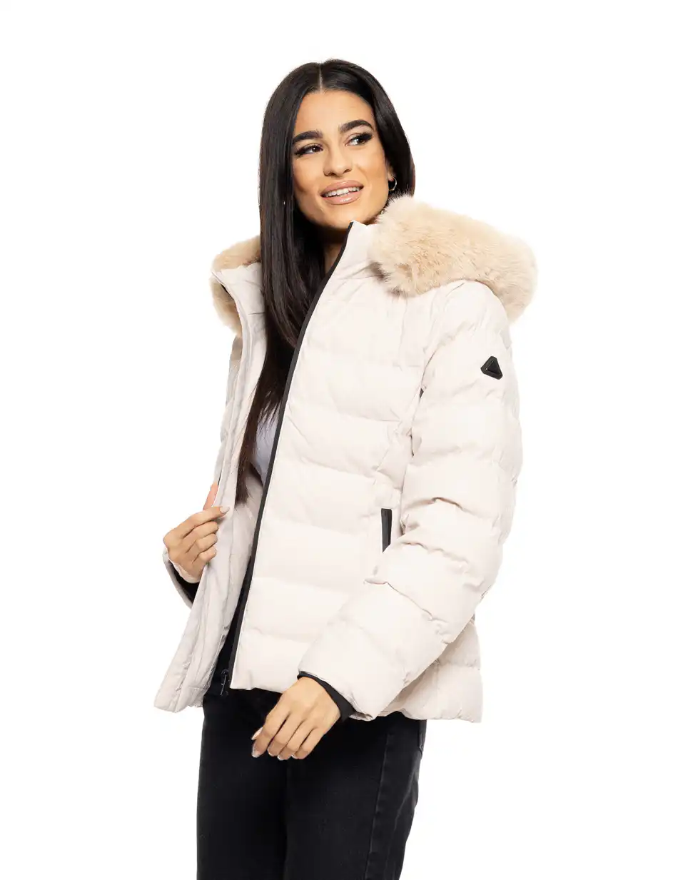 Biston fashion γυναικείο κοντό μπουφάν με αποσπώμενη κουκούλα 50-101-014 LT BEIGE