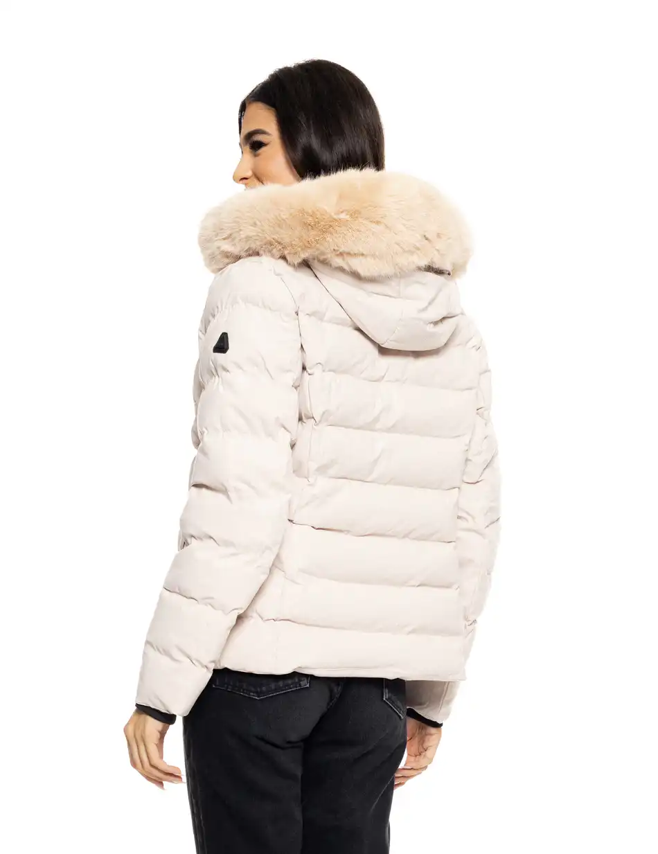 Biston fashion γυναικείο κοντό μπουφάν με αποσπώμενη κουκούλα 50-101-014 LT BEIGE