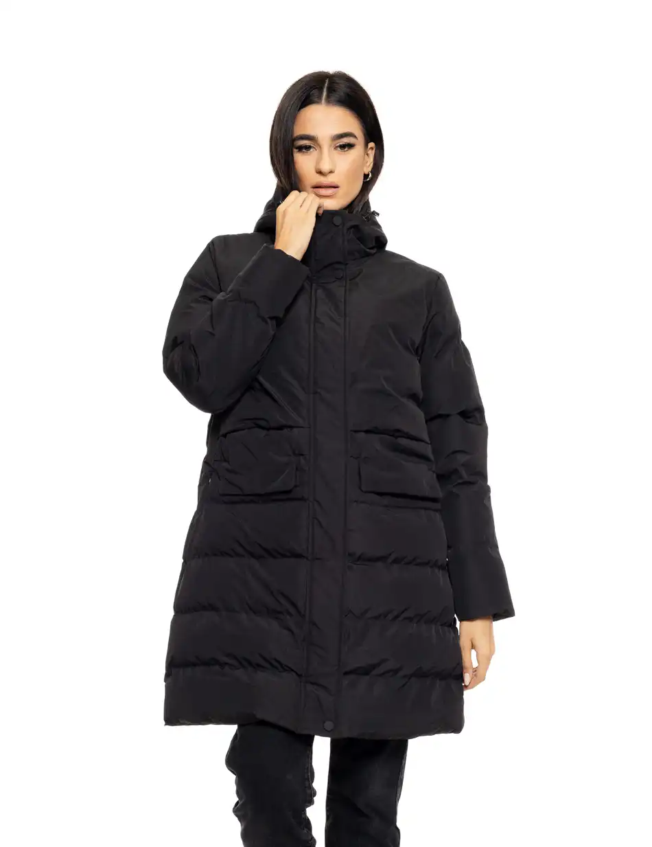 Splendid fashion γυναικείο μακρύ μπουφάν με ενσωματωμένη κουκούλα 50-101-030 BLACK