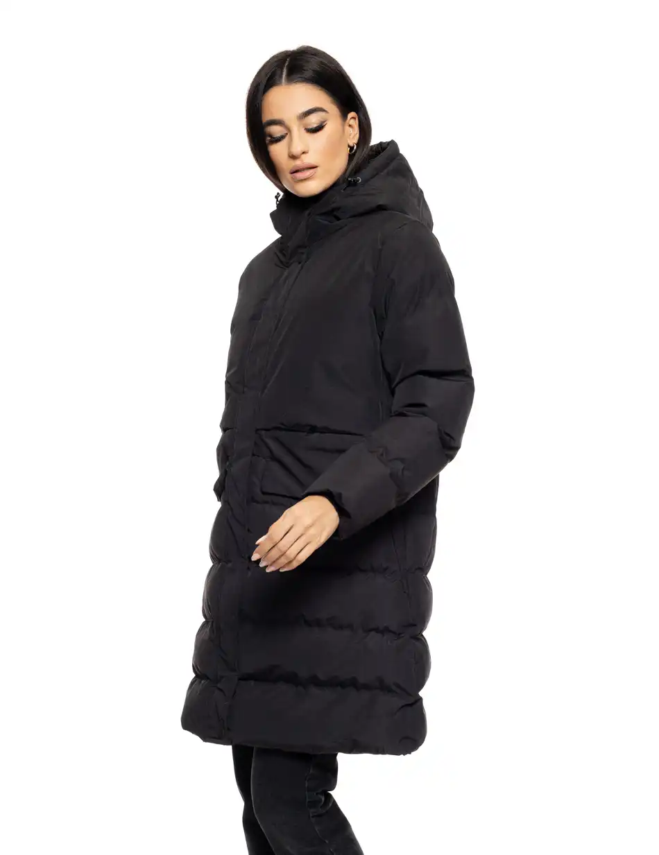 Splendid fashion γυναικείο μακρύ μπουφάν με ενσωματωμένη κουκούλα 50-101-030 BLACK