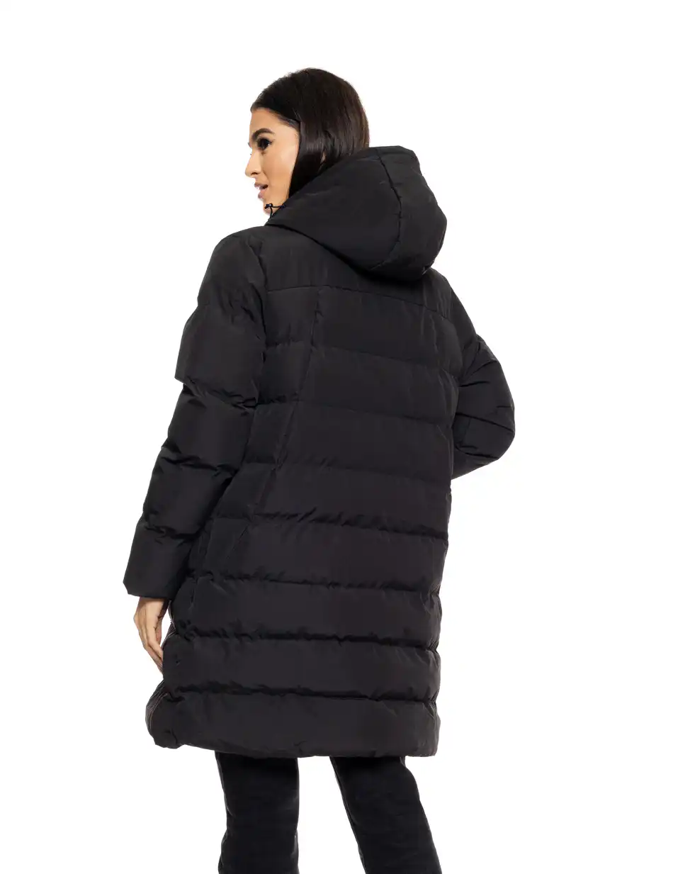 Splendid fashion γυναικείο μακρύ μπουφάν με ενσωματωμένη κουκούλα 50-101-030 BLACK