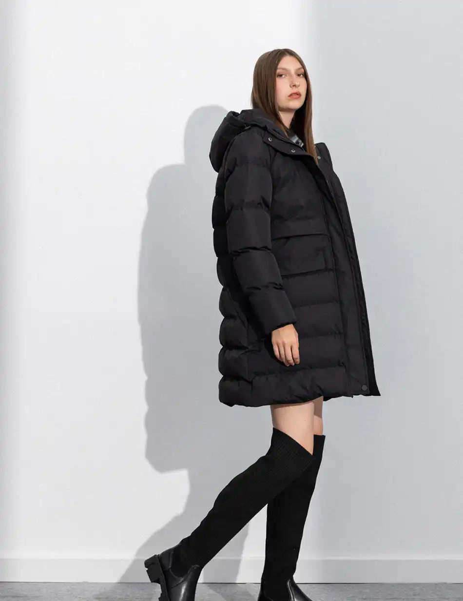 Splendid fashion γυναικείο μακρύ μπουφάν με ενσωματωμένη κουκούλα 50-101-030 BLACK