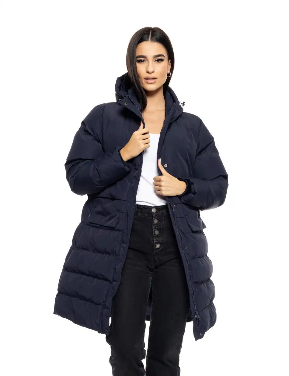 Splendid fashion γυναικείο μακρύ μπουφάν με ενσωματωμένη κουκούλα 50-101-030 NAVY