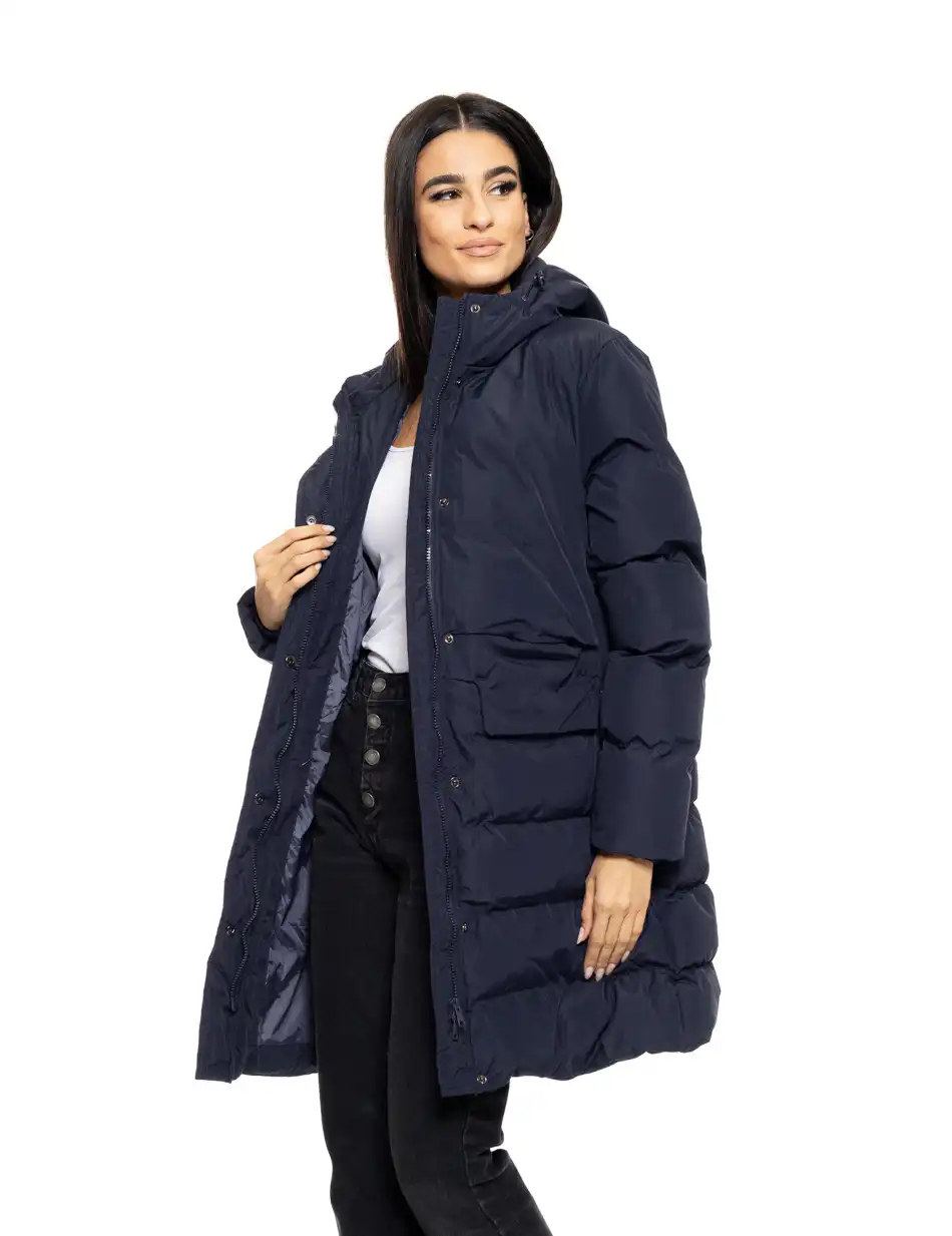 Splendid fashion γυναικείο μακρύ μπουφάν με ενσωματωμένη κουκούλα 50-101-030 NAVY