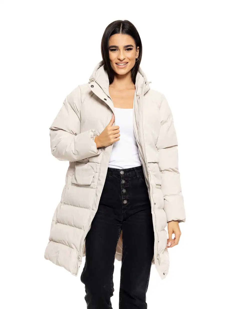 Splendid fashion γυναικείο μακρύ μπουφάν με ενσωματωμένη κουκούλα 50-101-030 LT BEIGE