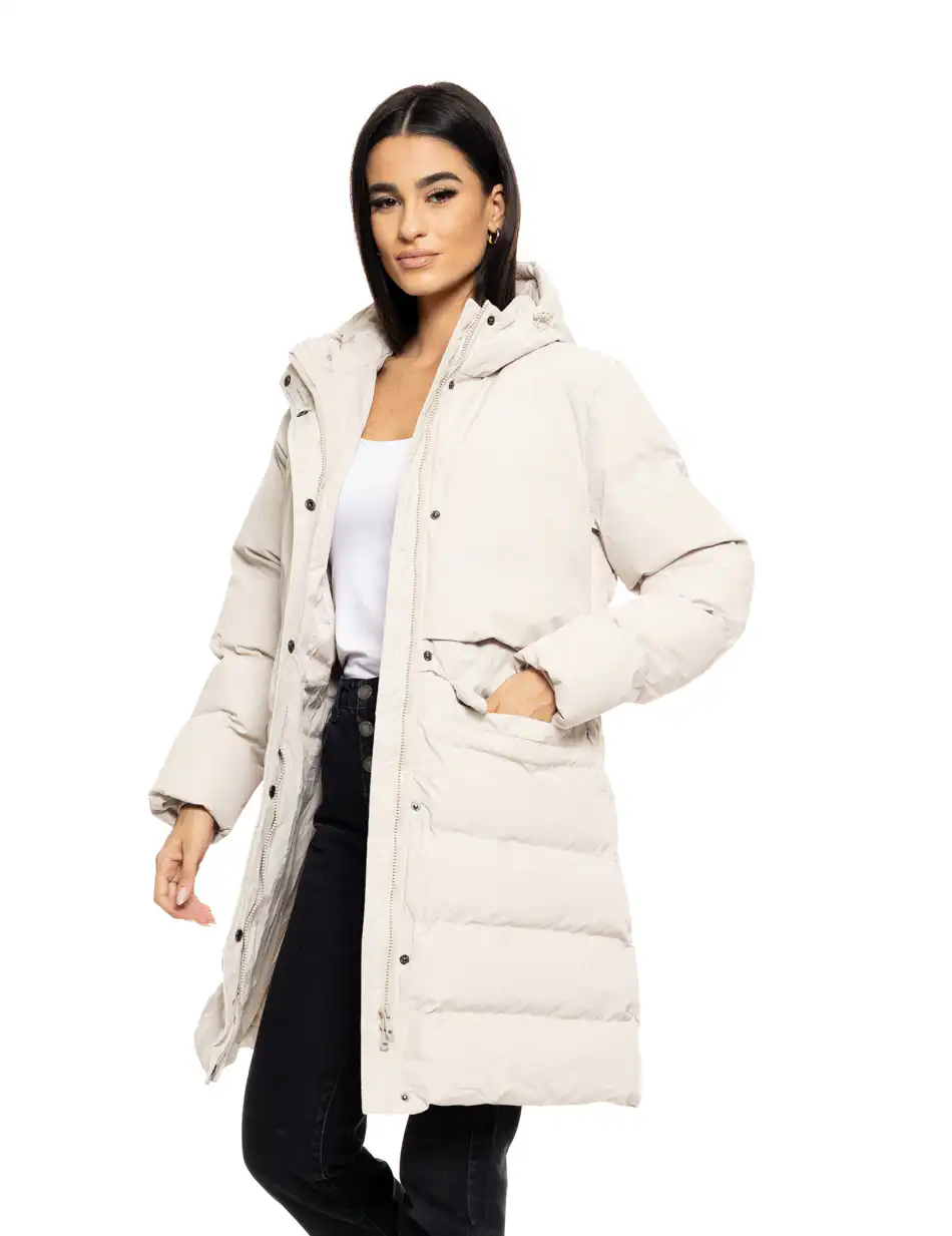Splendid fashion γυναικείο μακρύ μπουφάν με ενσωματωμένη κουκούλα 50-101-030 LT BEIGE