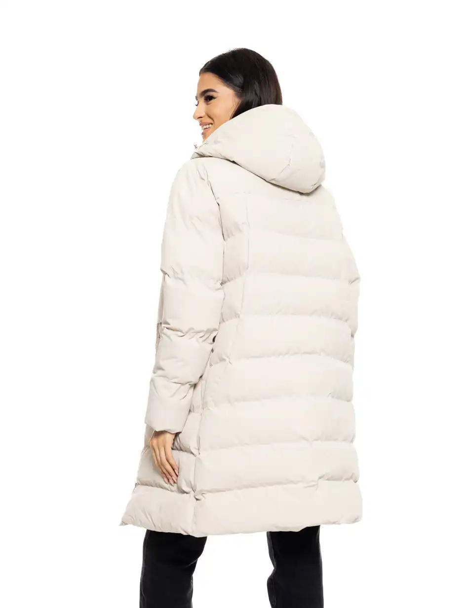 Splendid fashion γυναικείο μακρύ μπουφάν με ενσωματωμένη κουκούλα 50-101-030 LT BEIGE