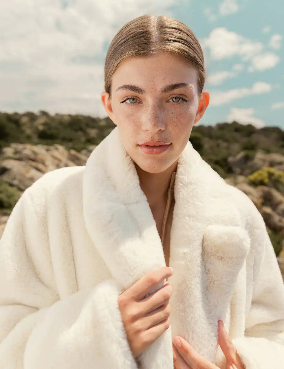 Biston fashion γυναικείο demi πανωφόρι από συνθετική γούνα 50-101-050 OFF WHITE