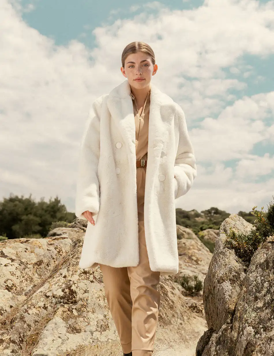 Biston fashion γυναικείο demi πανωφόρι από συνθετική γούνα 50-101-050 OFF WHITE