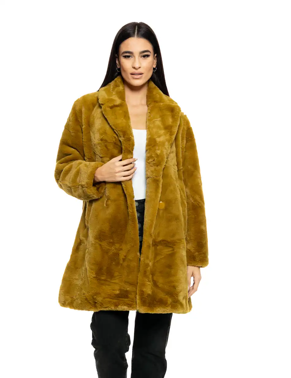 Biston fashion γυναικείο demi πανωφόρι από συνθετική γούνα 50-101-050 GINGER YELLOW