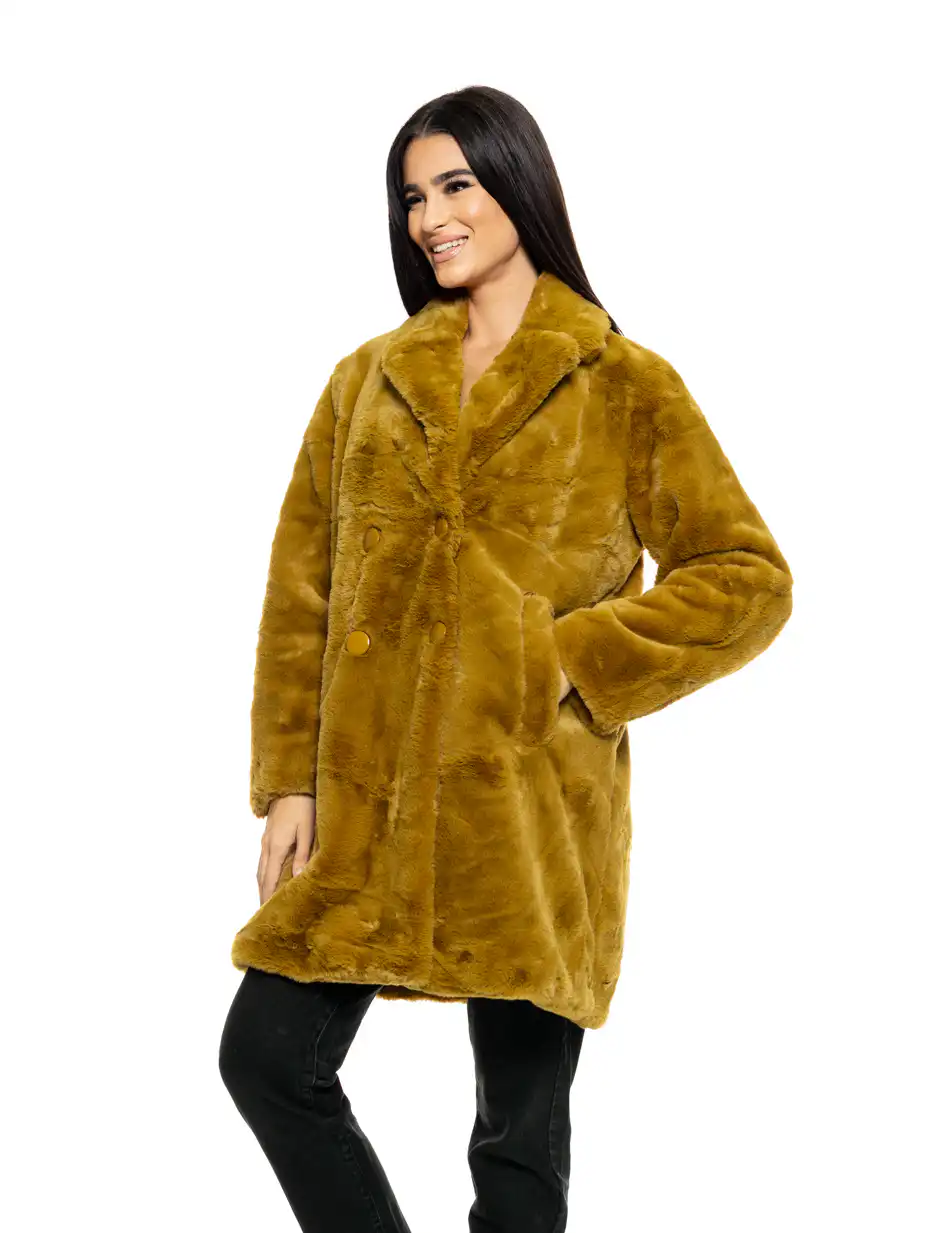 Biston fashion γυναικείο demi πανωφόρι από συνθετική γούνα 50-101-050 GINGER YELLOW