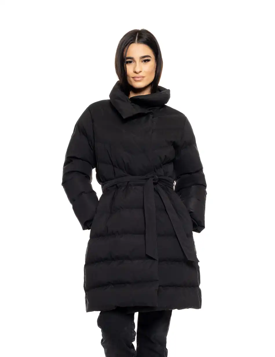 Splendid fashion γυναικείο μακρύ μπουφάν με γιακά 50-101-051 BLACK