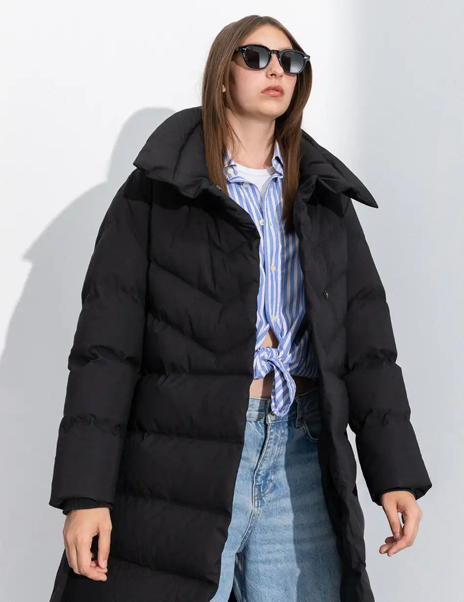 Splendid fashion γυναικείο μακρύ μπουφάν με γιακά 50-101-051 BLACK