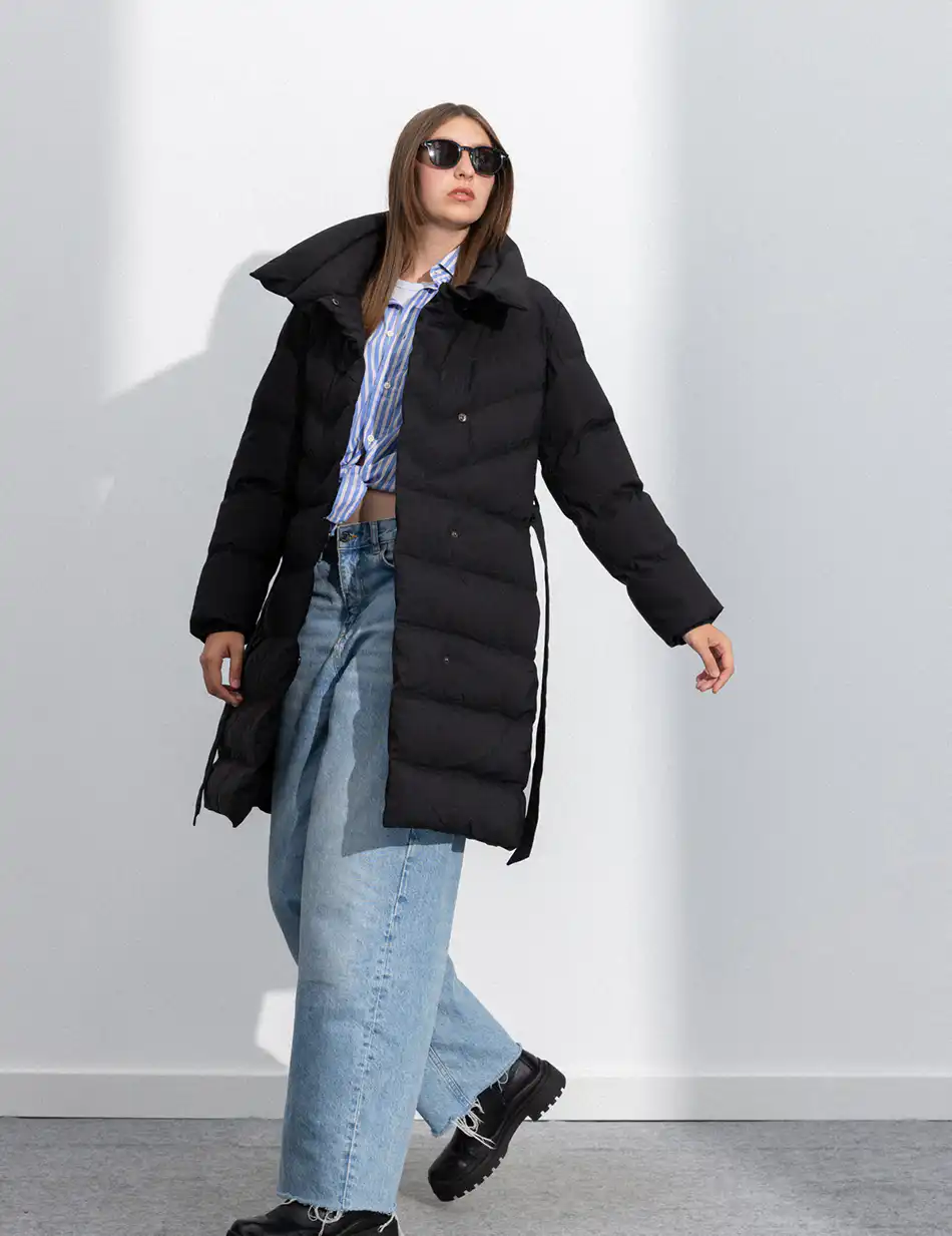 Splendid fashion γυναικείο μακρύ μπουφάν με γιακά 50-101-051 BLACK