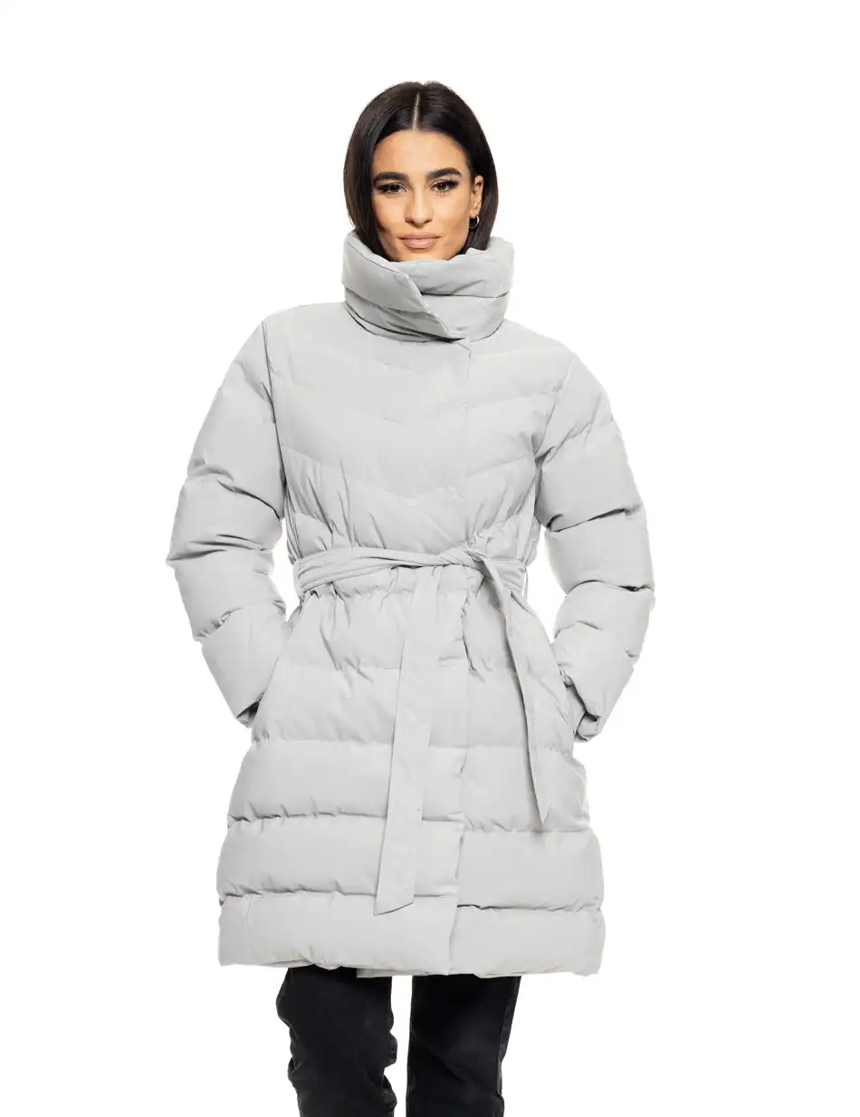 Splendid fashion γυναικείο μακρύ μπουφάν με γιακά 50-101-051 LT GREY