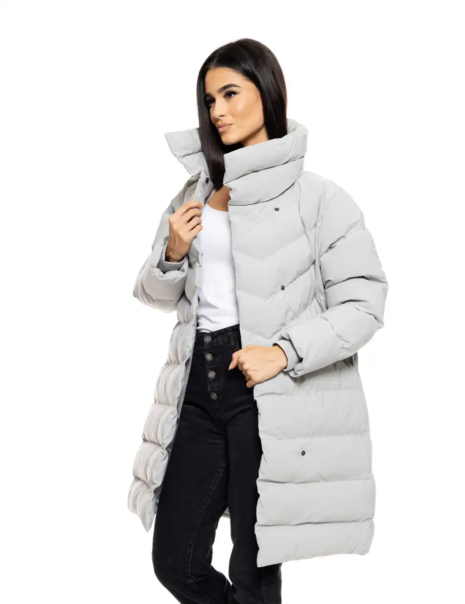 Splendid fashion γυναικείο μακρύ μπουφάν με γιακά 50-101-051 LT GREY