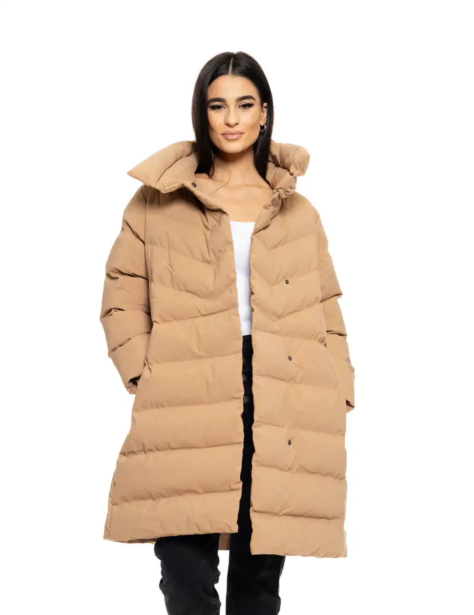 Splendid fashion γυναικείο μακρύ μπουφάν με γιακά 50-101-051 CAMEL