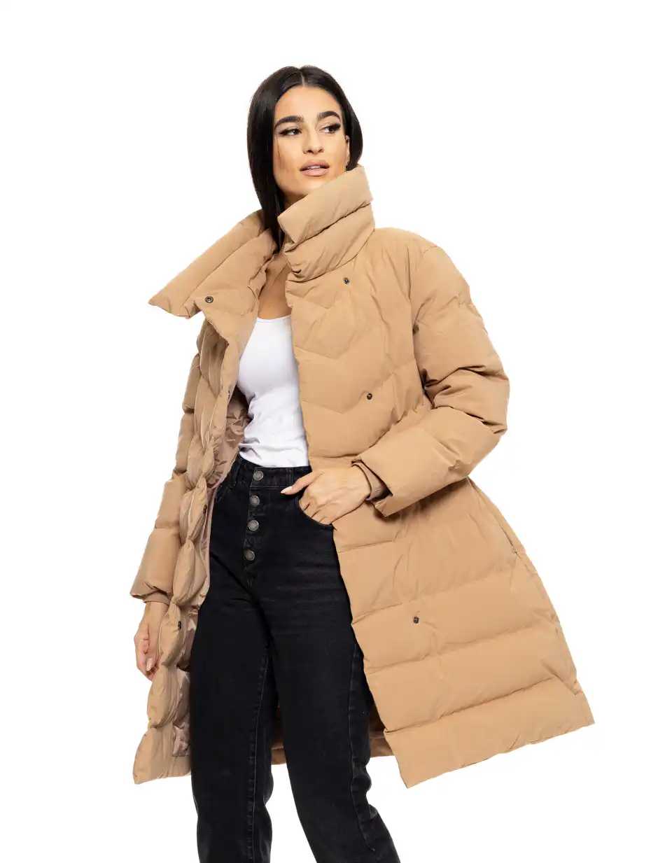 Splendid fashion γυναικείο μακρύ μπουφάν με γιακά 50-101-051 CAMEL