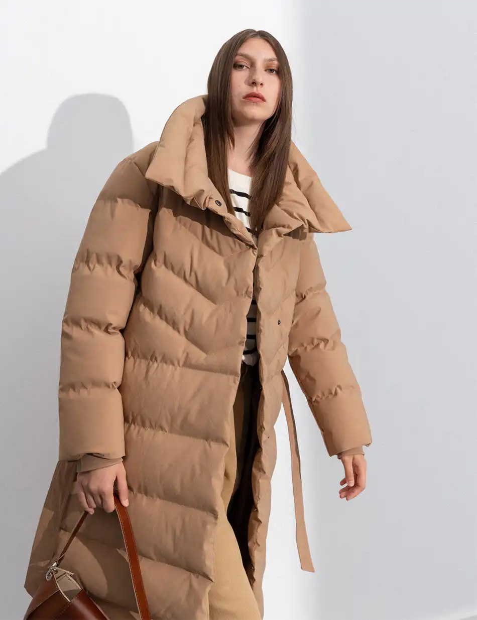 Splendid fashion γυναικείο μακρύ μπουφάν με γιακά 50-101-051 CAMEL