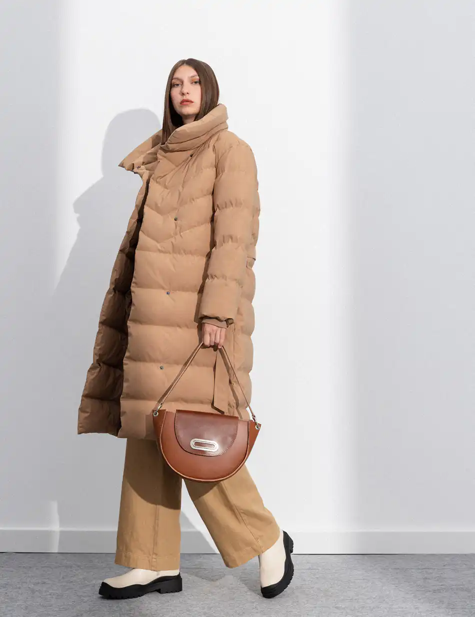 Splendid fashion γυναικείο μακρύ μπουφάν με γιακά 50-101-051 CAMEL