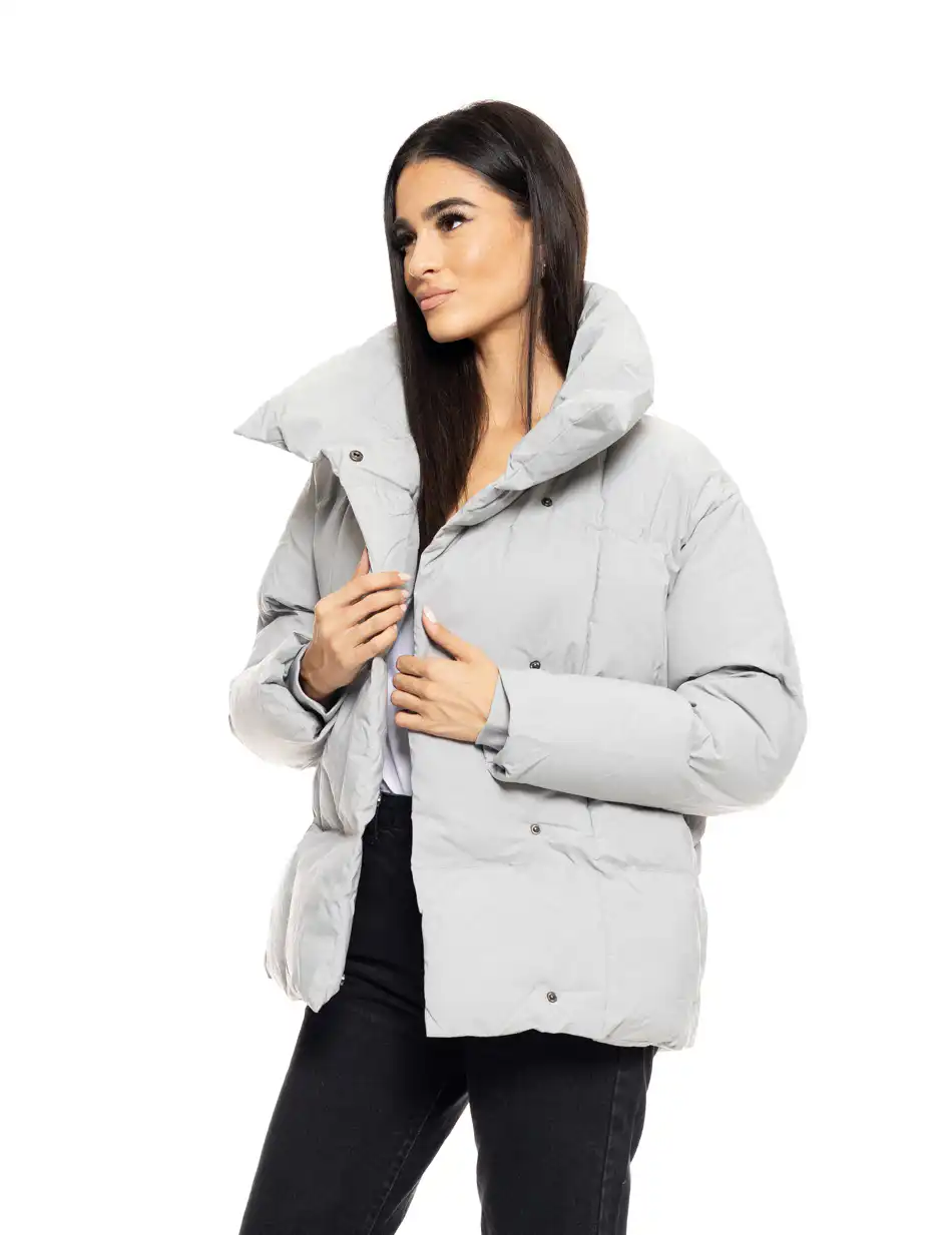 Biston fashion γυναικείο κοντό μπουφάν με γιακά 50-101-053 LT GREY