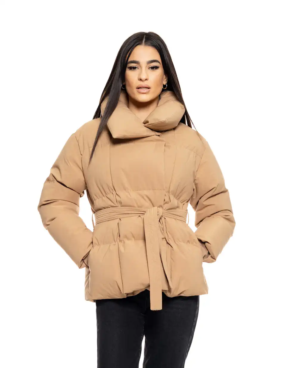 Biston fashion γυναικείο κοντό μπουφάν με γιακά 50-101-053 CAMEL