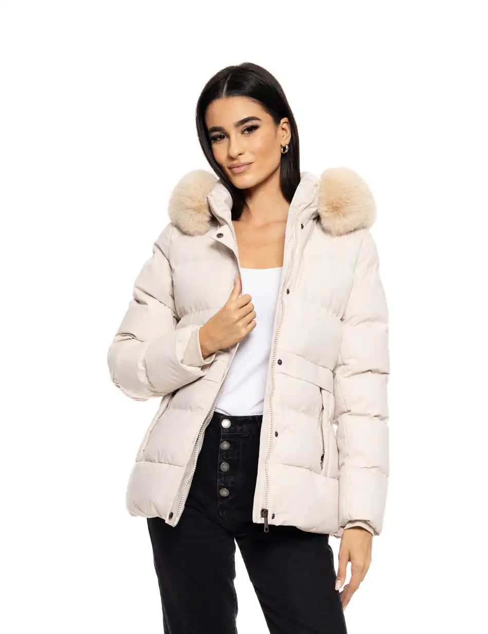 Splendid fashion γυναικείο κοντό μπουφάν με αποσπώμενη κουκούλα 50-101-055 LT BEIGE