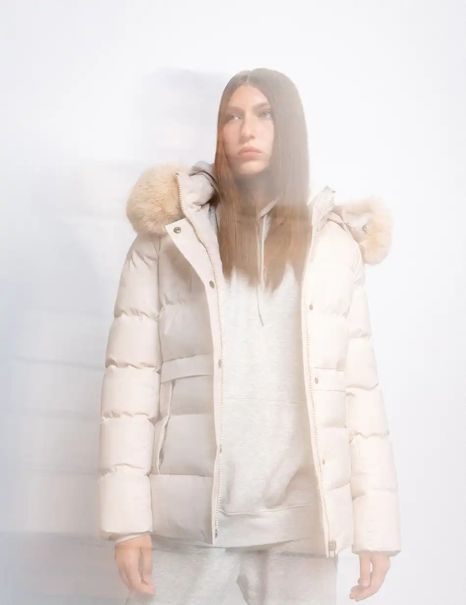 Splendid fashion γυναικείο κοντό μπουφάν με αποσπώμενη κουκούλα 50-101-055 LT BEIGE