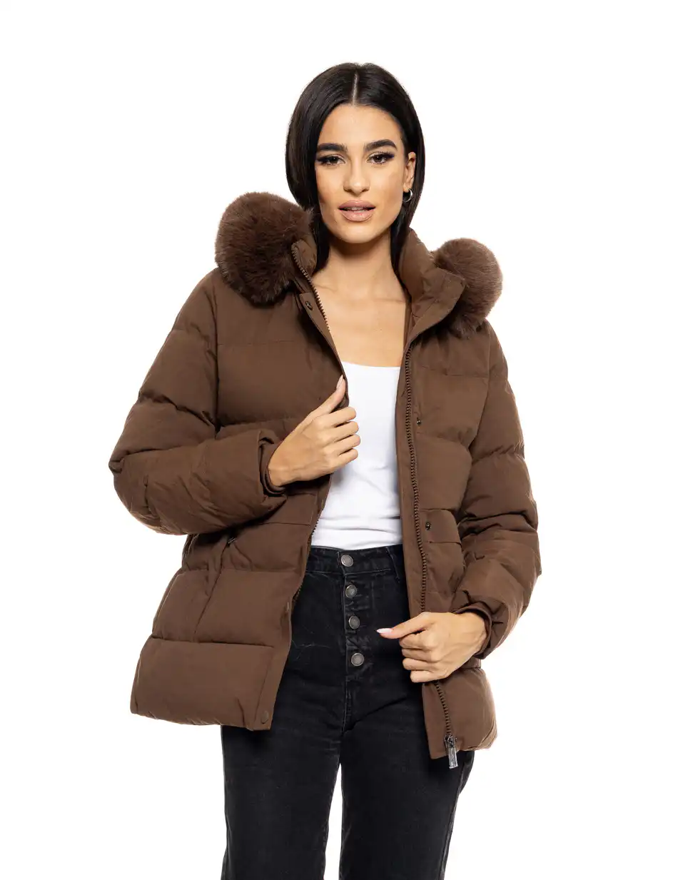 Splendid fashion γυναικείο κοντό μπουφάν με αποσπώμενη κουκούλα 50-101-055 COFFEE