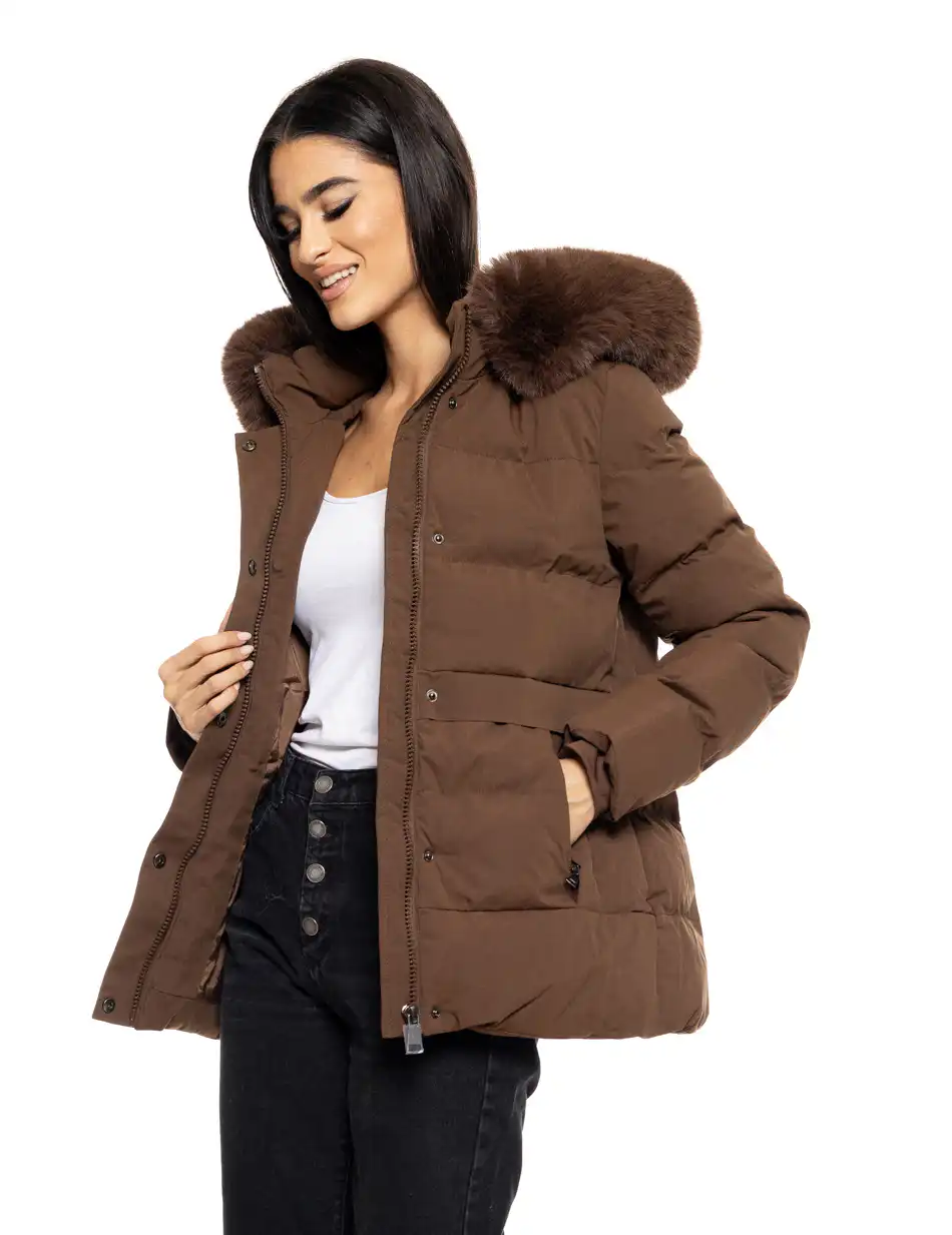 Splendid fashion γυναικείο κοντό μπουφάν με αποσπώμενη κουκούλα 50-101-055 COFFEE