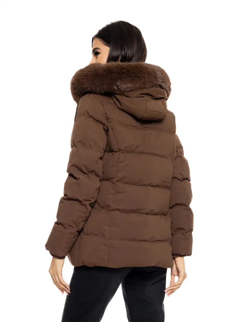 Splendid fashion γυναικείο κοντό μπουφάν με αποσπώμενη κουκούλα 50-101-055 COFFEE