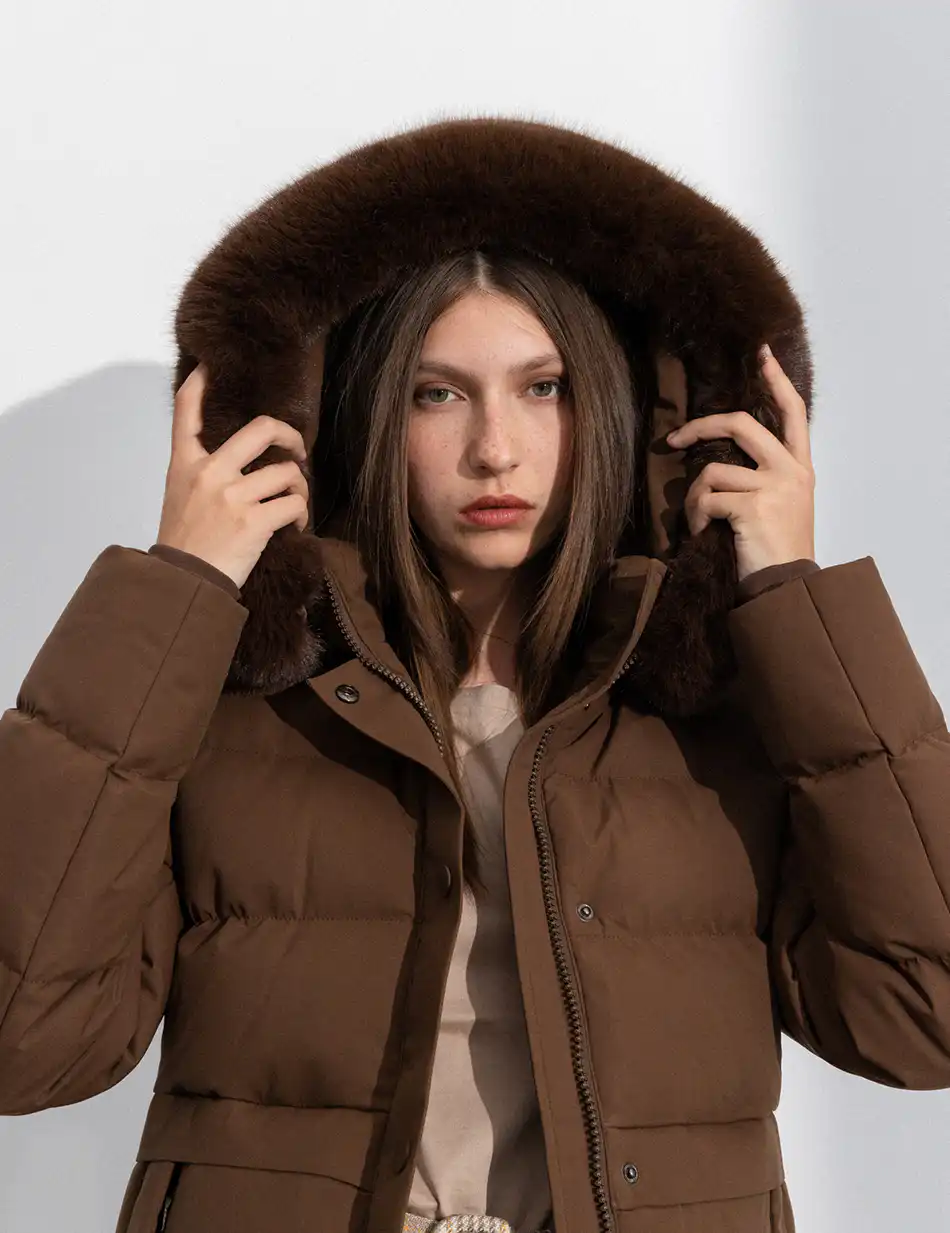 Splendid fashion γυναικείο κοντό μπουφάν με αποσπώμενη κουκούλα 50-101-055 COFFEE