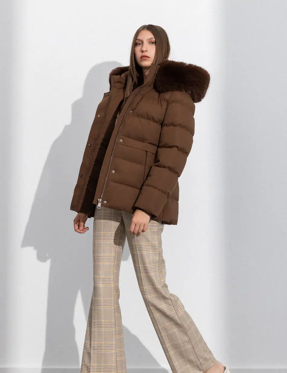 Splendid fashion γυναικείο κοντό μπουφάν με αποσπώμενη κουκούλα 50-101-055 COFFEE