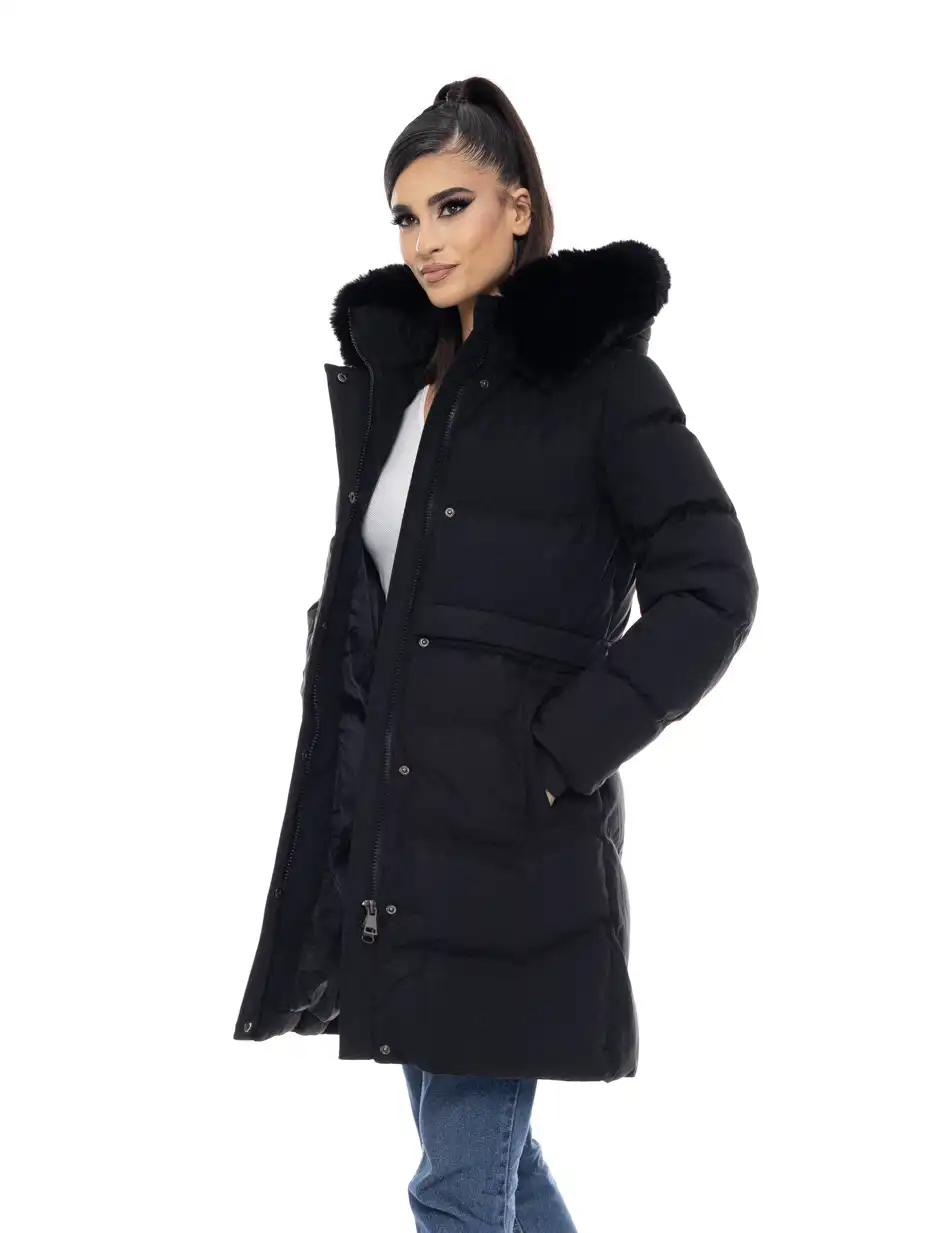 Biston fashion γυναικείο μακρύ μπουφάν με αποσπώμενη κουκούλα 50-101-056 BLACK