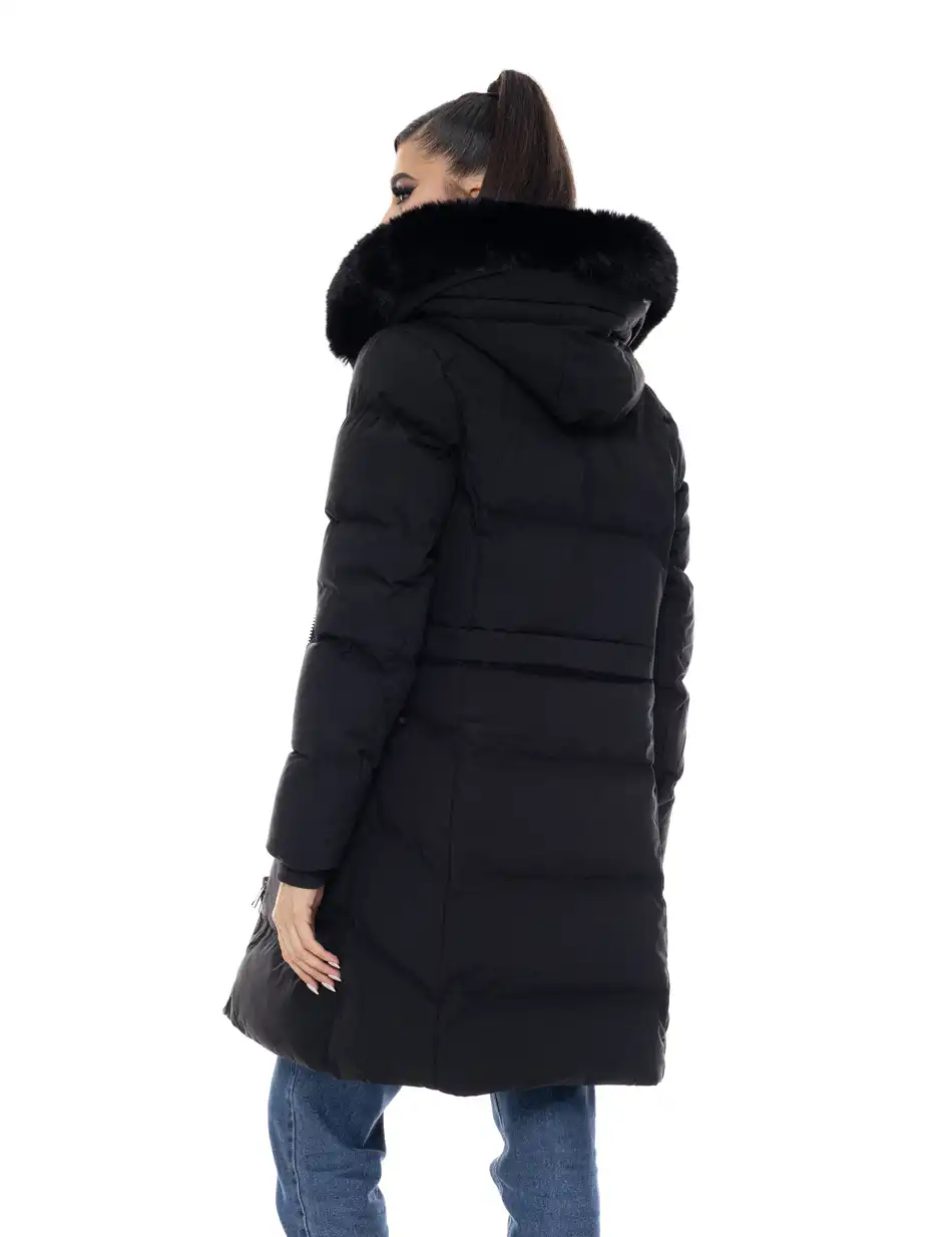 Biston fashion γυναικείο μακρύ μπουφάν με αποσπώμενη κουκούλα 50-101-056 BLACK