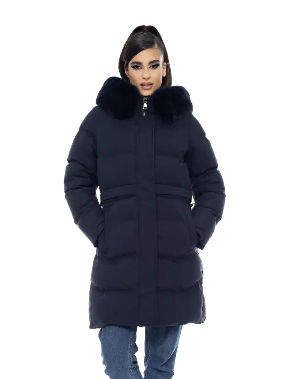 Biston fashion γυναικείο μακρύ μπουφάν με αποσπώμενη κουκούλα 50-101-056 NAVY