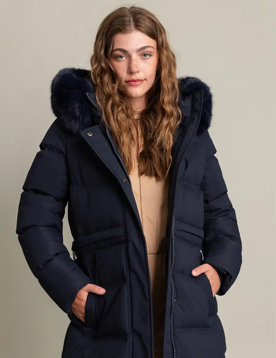 Biston fashion γυναικείο μακρύ μπουφάν με αποσπώμενη κουκούλα 50-101-056 NAVY