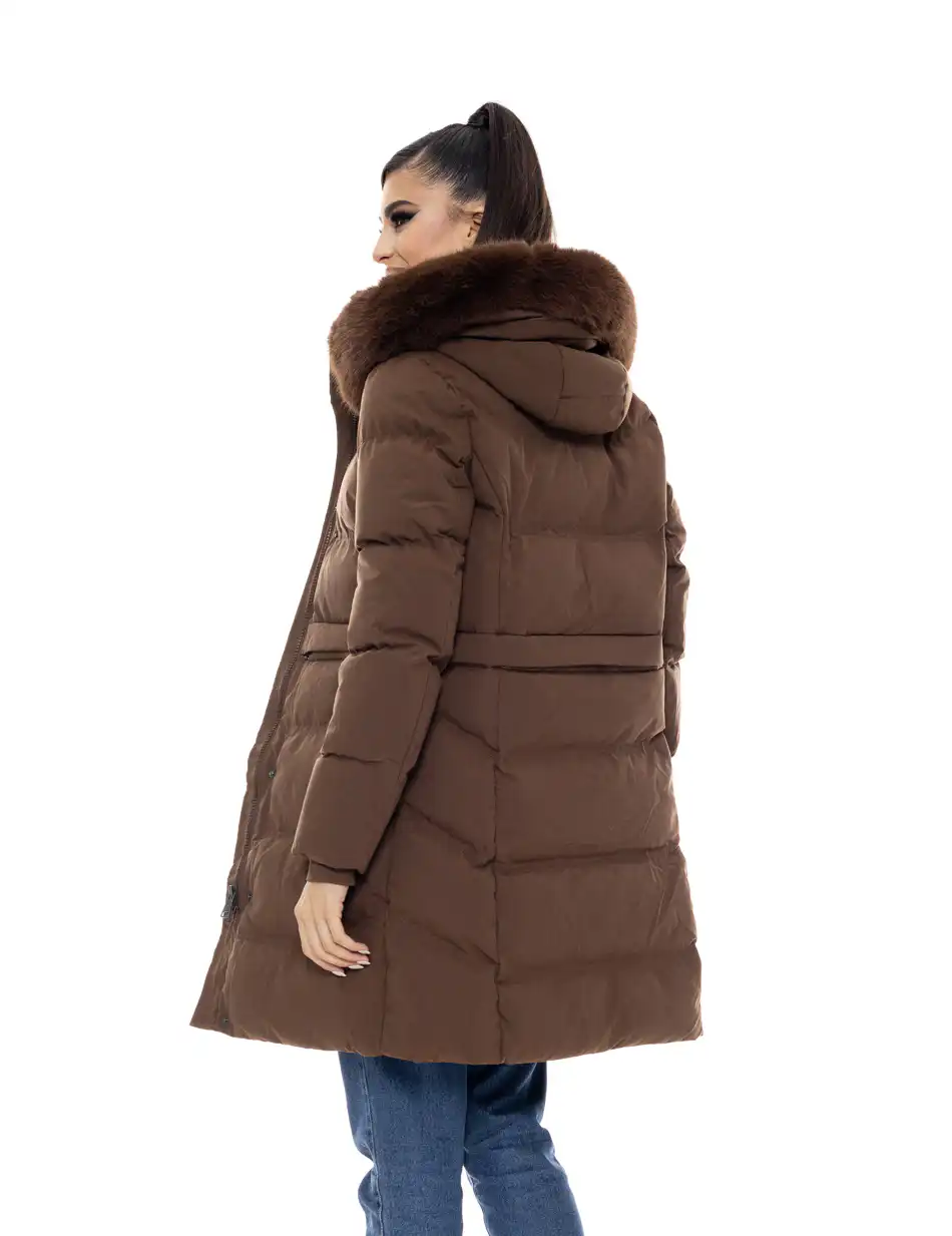 Biston fashion γυναικείο μακρύ μπουφάν με αποσπώμενη κουκούλα 50-101-056 COFFEE