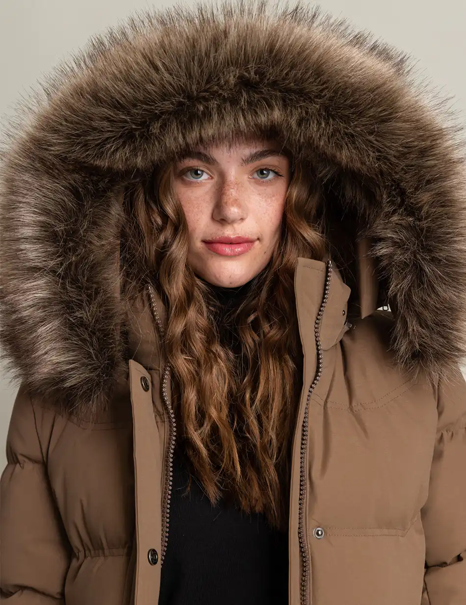 Biston fashion γυναικείο μακρύ μπουφάν με αποσπώμενη κουκούλα 50-101-056 COFFEE