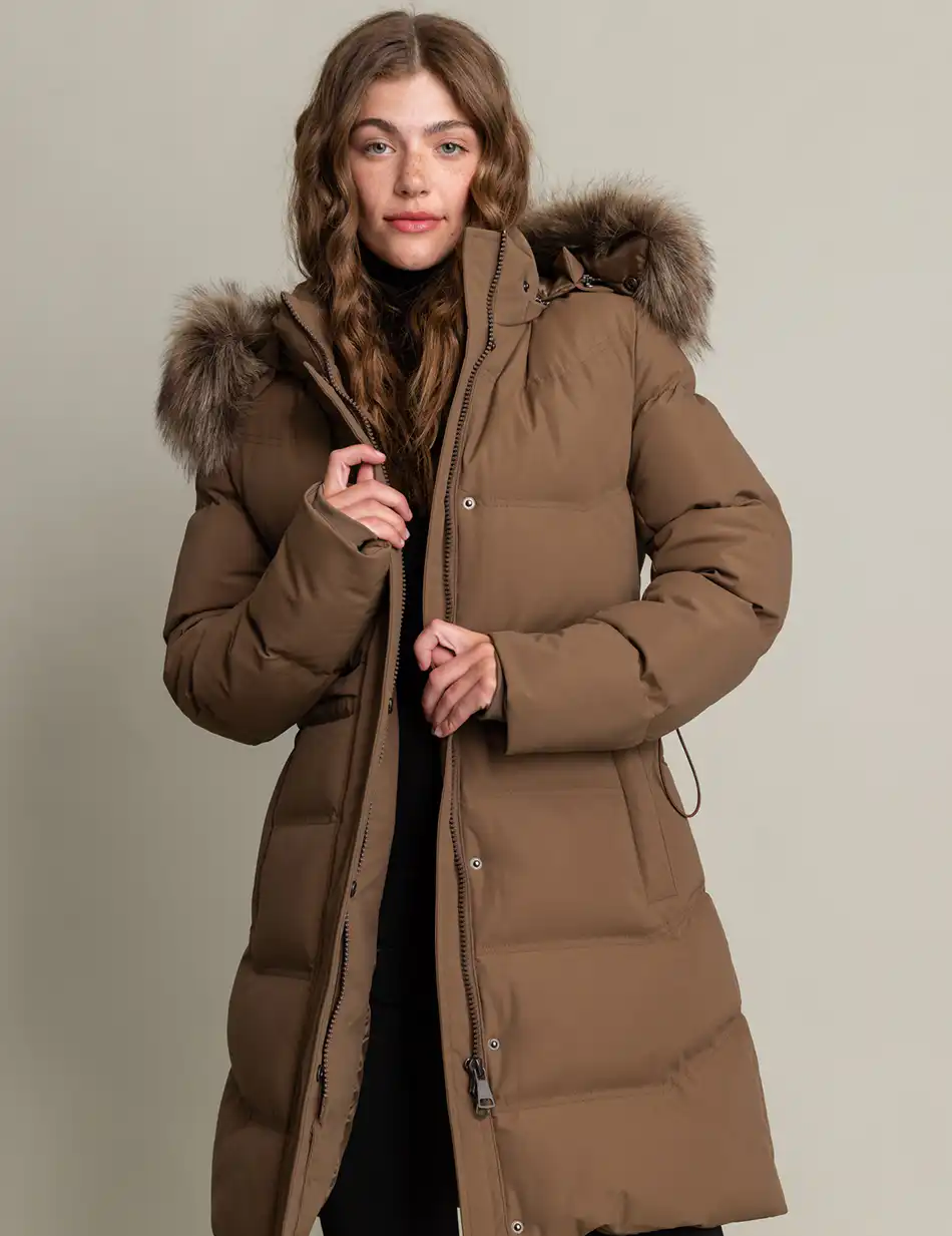 Biston fashion γυναικείο μακρύ μπουφάν με αποσπώμενη κουκούλα 50-101-056 COFFEE