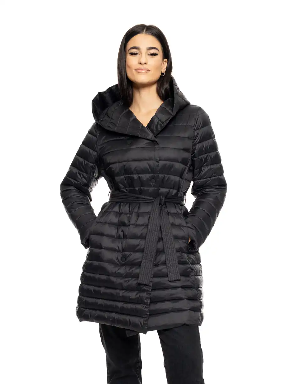 Biston fashion γυναικείο μακρύ μπουφάν με ενσωματωμένη κουκούλα 50-101-062 BLACK