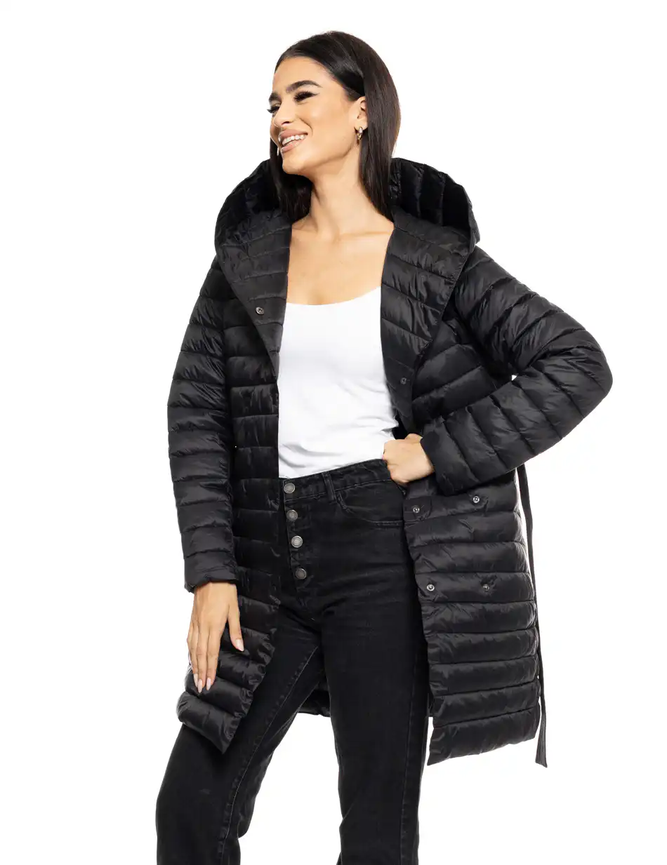 Biston fashion γυναικείο μακρύ μπουφάν με ενσωματωμένη κουκούλα 50-101-062 BLACK