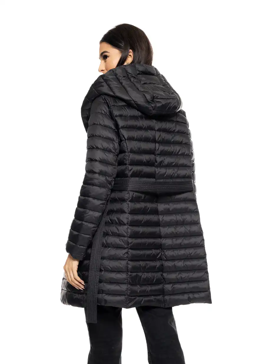 Biston fashion γυναικείο μακρύ μπουφάν με ενσωματωμένη κουκούλα 50-101-062 BLACK