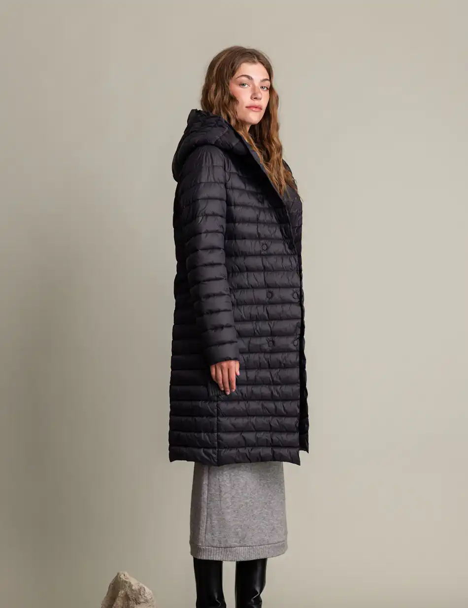 Biston fashion γυναικείο μακρύ μπουφάν με ενσωματωμένη κουκούλα 50-101-062 BLACK